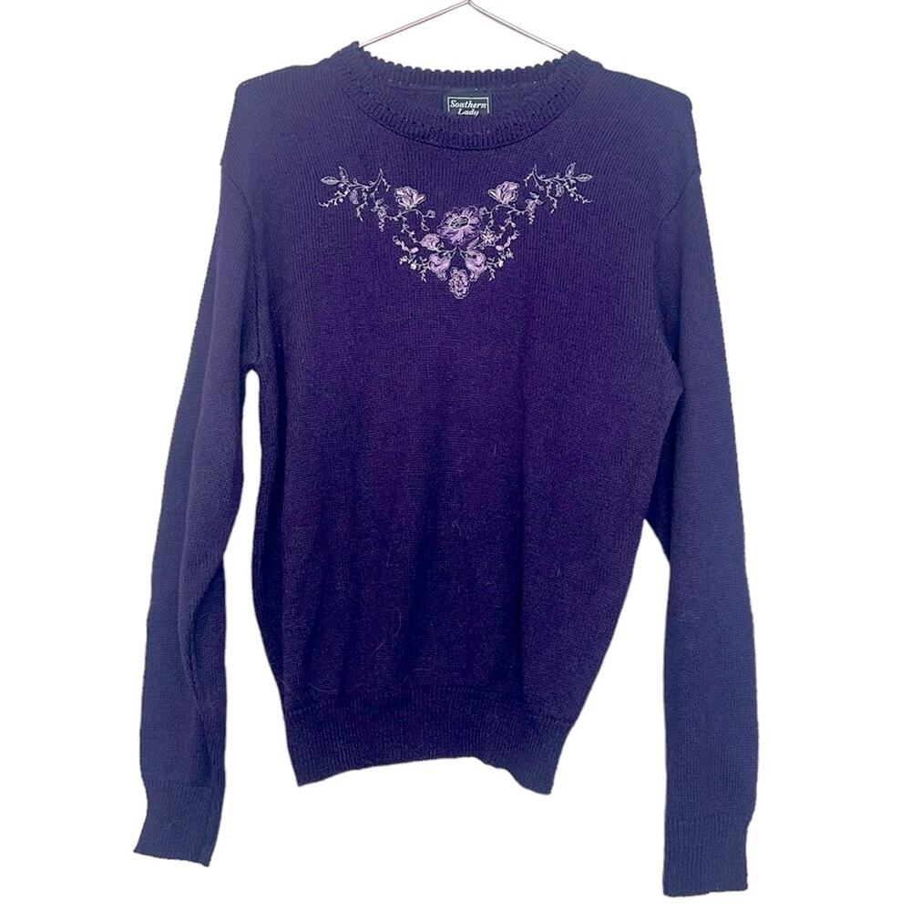 Southern Lady Purple Embroidered Sweater - Size Small - NWT